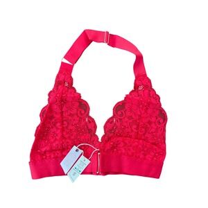 We Are HAH Groupie Bralette Siren Red Floral Lace Halter Size S 61677 NWT